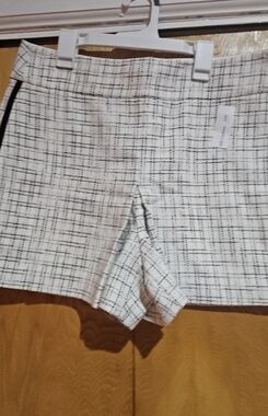 Club Monaco White Plaid High-Waist Shorts